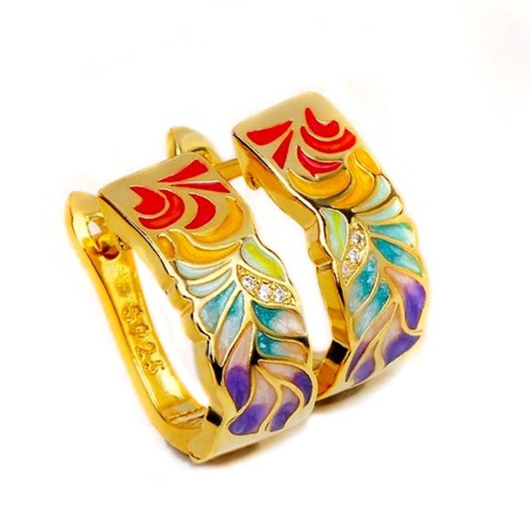 My Bead Emporium Jewelry - Sterling silver 925 earrings with blue acrylic accents and gold tones.